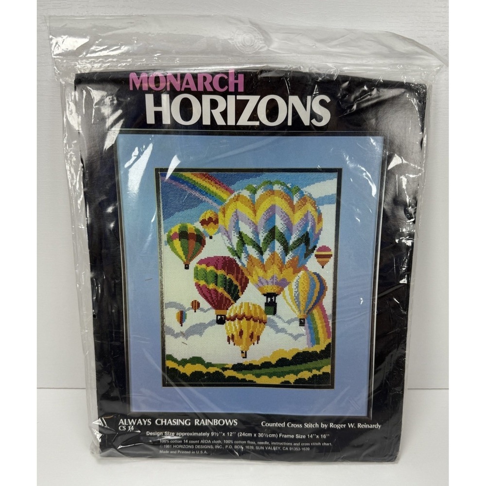 Vintage Monarch Horizons Always Chasing Rainbows Cross Stitch Kit Balloon 1981